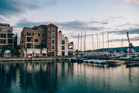 District Porto Montenegro, Elite cottages, villas by the sea, Hotels and restaurants. Elite life in Montenegro, Tivat. Immobility for the rich.の写真素材