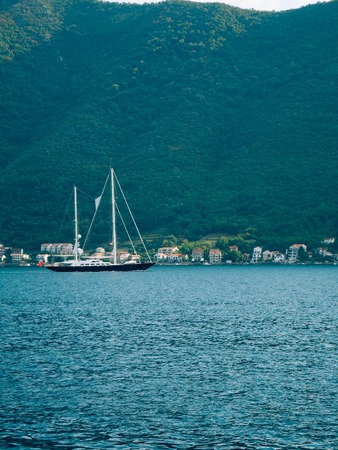 Yachts, boats, ships in the Bay of Kotor, Adriatic Sea, Montenegro Balkansの写真素材