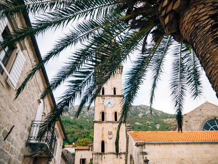 St. Nicholas Church in Perast, Montenegro in Kotor Bayの写真素材