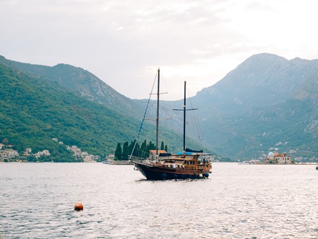 Wooden sailing ship. Montenegro, Bay of Kotor. Water transport