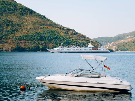 Ships and boats in the Bay of Kotor in Montenegro.