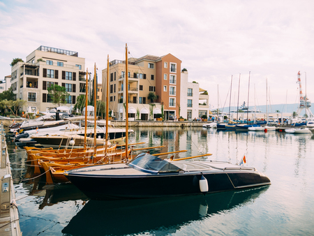 District Porto Montenegro, Elite cottages, villas by the sea, Hotels and restaurants. Elite life in Montenegro, Tivat. Immobility for the rich.の写真素材