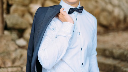 The bow tie. Close the frame. Male chin with bow tieの写真素材