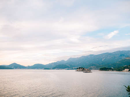 Sveti Stefan Island, view from the beach of Crvena Glavica. Montenegro, the Adriatic Sea, the Balkans.の写真素材