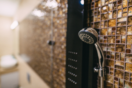 Shower head in the bathroom. Plumbing in showerの写真素材