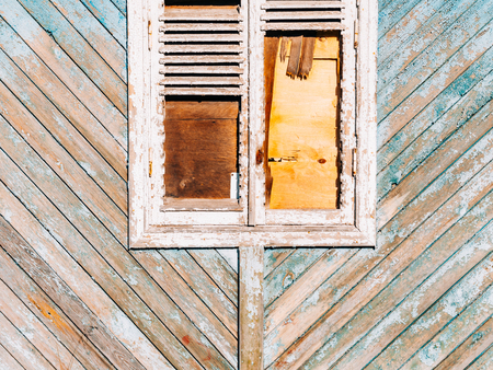 White window shutters. The facade of houses in Montenegro.の写真素材