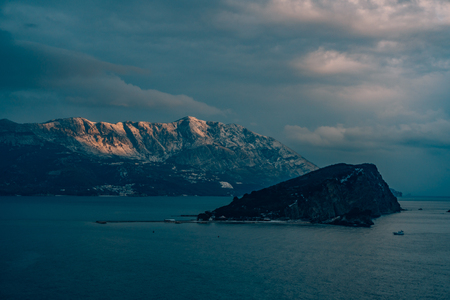 Mountains in Montenegro in the snow, near the coast. Budva. Lovcen.の写真素材
