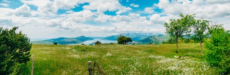 The view from the mountains in Montenegro from Fort Gorazde. Kotor Bay, the mountains of Montenegro Airport.の写真素材