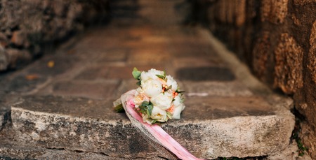 Wedding bouquet on a stone background. Wedding in Montenegroの写真素材