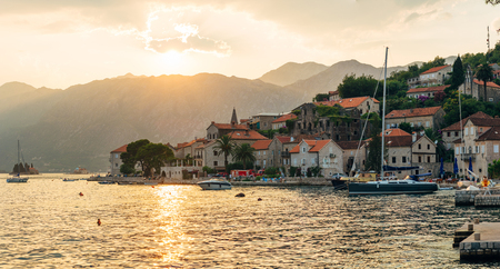 The old fishing town of Perast on the shore of Kotor Bay in Montenegro.の写真素材