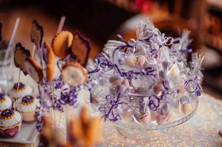 Delicious wedding reception candy bar dessert tableの写真素材