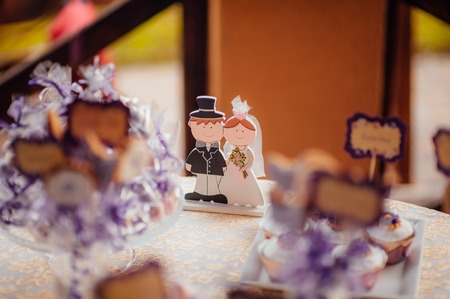 Delicious wedding reception candy bar dessert tableの写真素材