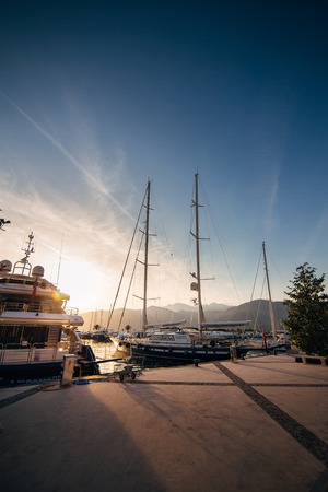 Yachts and boats in the Adriatic Sea, in Montenegroの写真素材