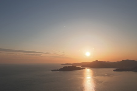 Panorama of the coastline of Budva Riviera from the mountain on a sunny day. Montenegro.の写真素材