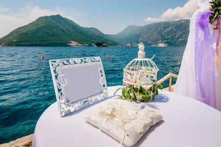 A table for a wedding ceremony in Montenegro. Wedding decorations.の写真素材