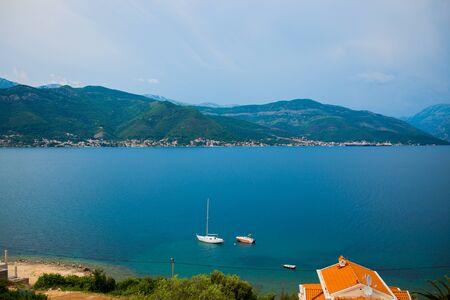 View from the villa on the sea and the mountains on the peninsula of Lustica in Montenegro.の写真素材