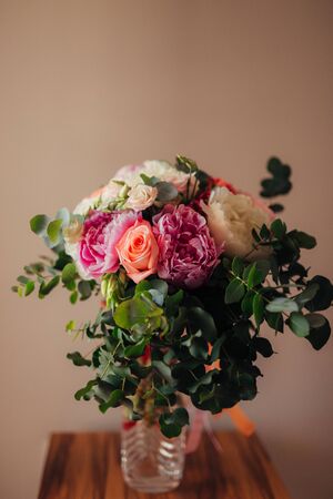 Wedding bouquet on a table. Wedding in Montenegroの写真素材