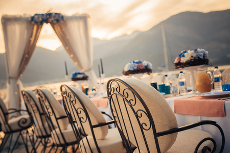 Wedding table on the shore. Wedding in Montenegroの写真素材