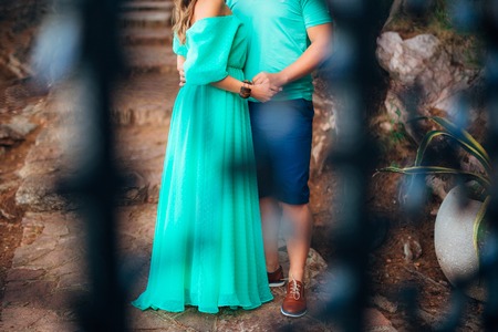 Newlyweds hug each other in Montenegro. Wedding in Montenegro.の写真素材