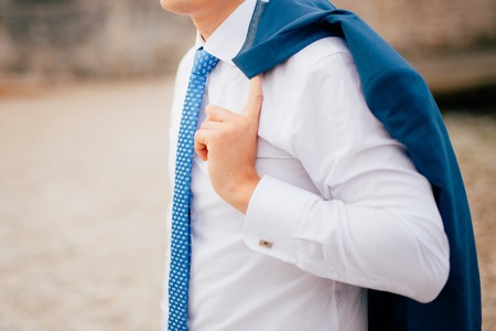 Groom close-up of hands. Wedding in Montenegroの写真素材