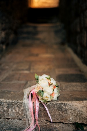 Wedding bouquet on a stone background. Wedding in Montenegroの写真素材