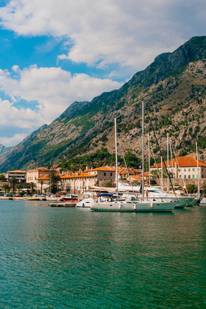 Yachts and boats in the Adriatic Sea, in Montenegroの写真素材