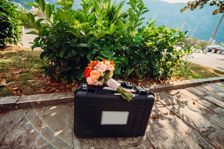 A wedding suitcase with all the important things. Wedding in Montenegroの写真素材