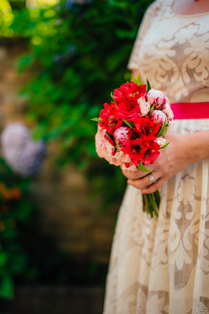 Wedding bouquet in hands of the bride. Wedding in Montenegroの写真素材