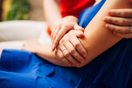 Newlyweds hug each other in Montenegro. Wedding in Montenegro.の写真素材
