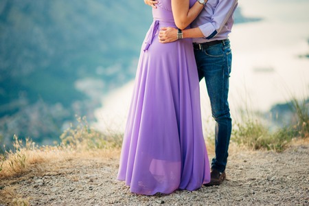 Newlyweds hug each other in Montenegro. Wedding in Montenegro.の写真素材