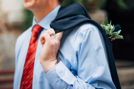 Groom close-up of hands. Wedding in Montenegroの写真素材