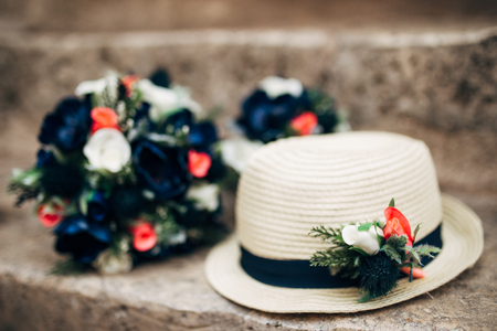 Wedding bouquet on a stone background. Wedding in Montenegroの写真素材