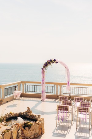 Arch for the wedding ceremony on the seaの写真素材