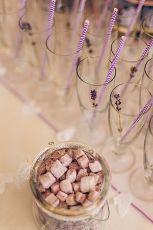 Delicious wedding reception candy bar dessert tableの写真素材