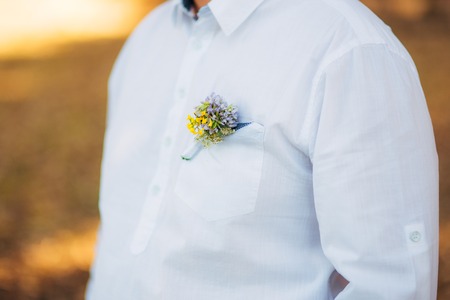 Wedding flower boutonniere groom. Wedding in Montenegro.の写真素材