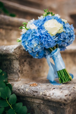 Wedding bouquet on a stone background. Wedding in Montenegroの写真素材