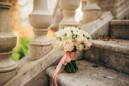 Wedding bouquet on a stone background. Wedding in Montenegroの写真素材