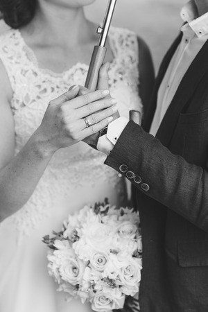 Wedding bouquet in hands of the bride. Wedding in Montenegroの写真素材
