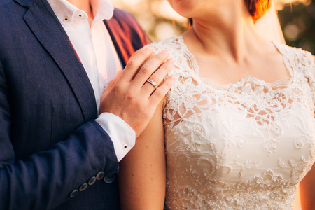 Newlyweds hug each other in Montenegro. Wedding in Montenegro.の写真素材