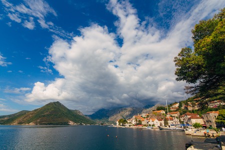 Yachts near the old town of Perast in Montenegro