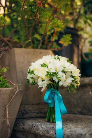 Wedding bouquet on a stone background. Wedding in Montenegroの写真素材