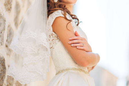 Female hands close up outdoor. Wedding in Montenegroの写真素材