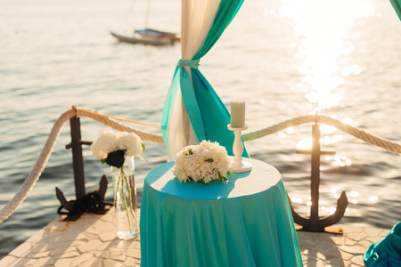 A table for a wedding ceremony in Montenegro. Wedding decorations.の写真素材