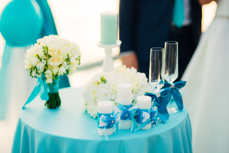 Wedding bouquet on a table. Wedding in Montenegroの写真素材