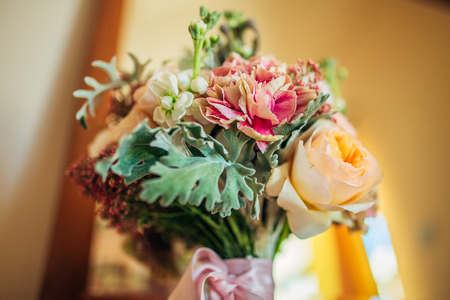 Wedding bouquet on a table. Wedding in Montenegroの写真素材