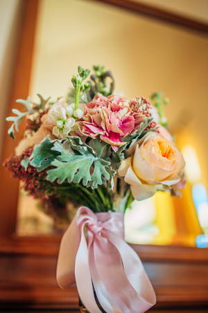 Wedding bouquet on a table. Wedding in Montenegroの写真素材