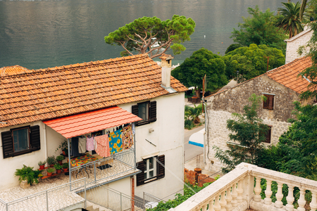 The territory of the Church of the Nativity of the Virgin in Prcanj, Montenegro, in the Boka Bay of Kotor.の写真素材