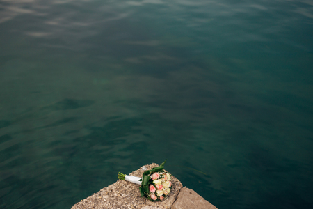 A wedding bouquet near the sea. Wedding in Montenegro.の写真素材