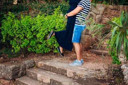 loving young couple kissing by the lake in Montenegroの写真素材