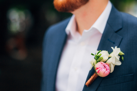 Wedding flower boutonniere groom. Wedding in Montenegro.の写真素材